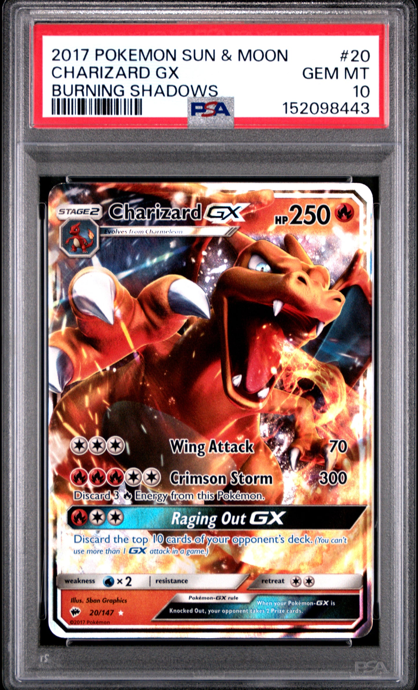 Pokemon Burning Shadows Charizard GX 20 PSA 10