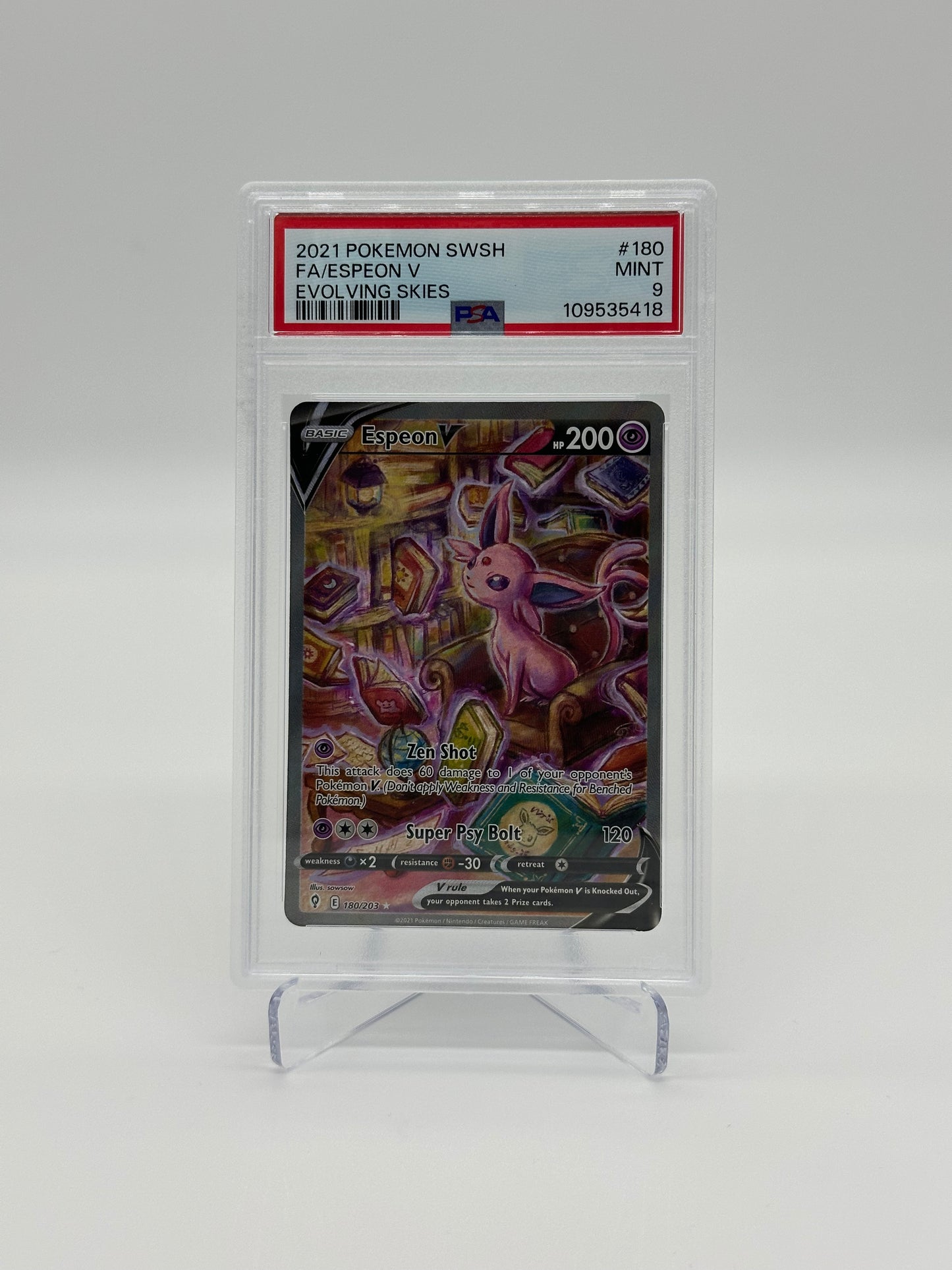 2021 Pokémon Evolving Skies Espeon V #180 PSA 9