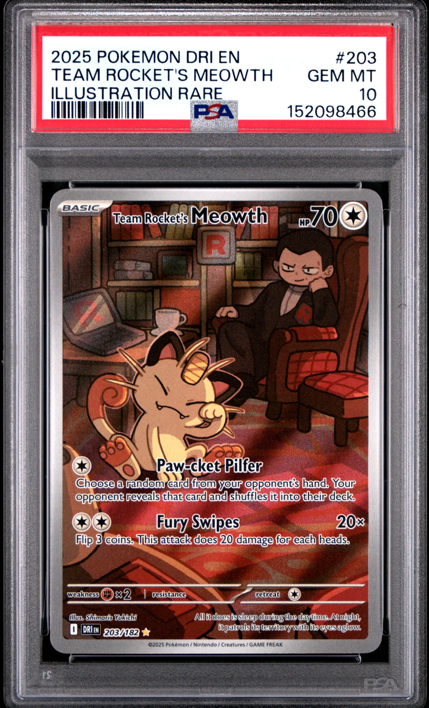 Pokemon Destined Rivals Team Rocket's Meowth 203 PSA 10