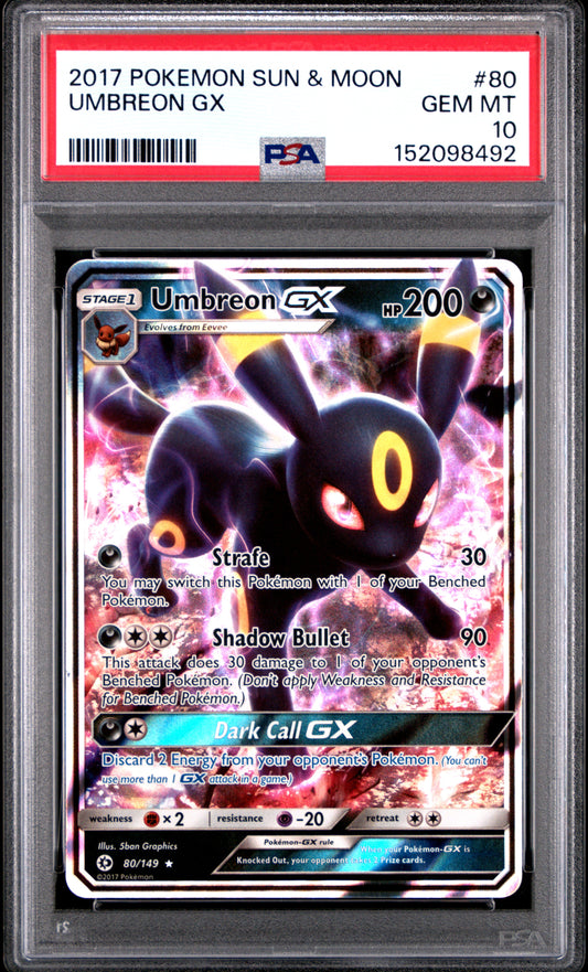 Pokemon Sun & Moon Base Set Umbreon GX 80 PSA 10