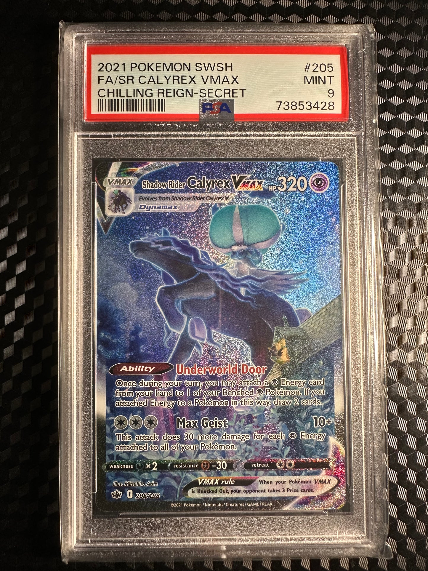 2021 Pokémon Chilling Reign Shadow Rider Calyrex VMAX Alt Art 205/198 PSA 9