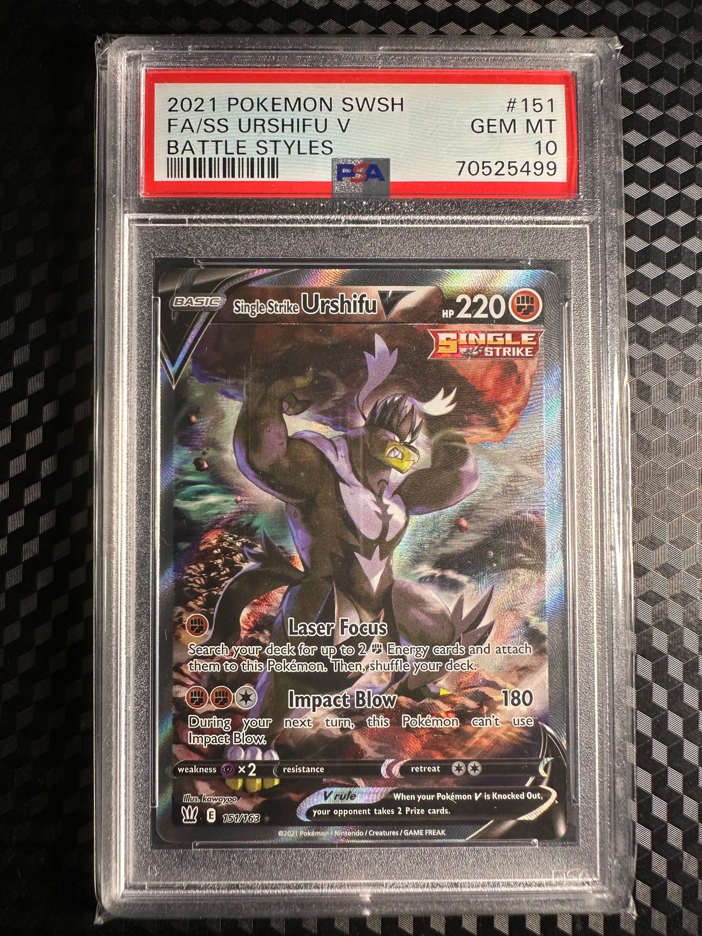 2021 Pokémon Battle Styles Urshifu V Single Strike Alt Art #151 PSA 10