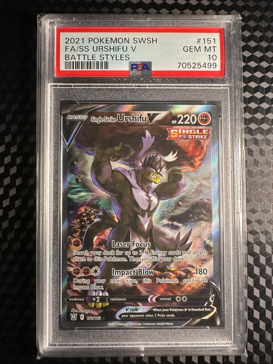 2021 Pokémon Battle Styles Urshifu V Single Strike Alt Art #151 PSA 10