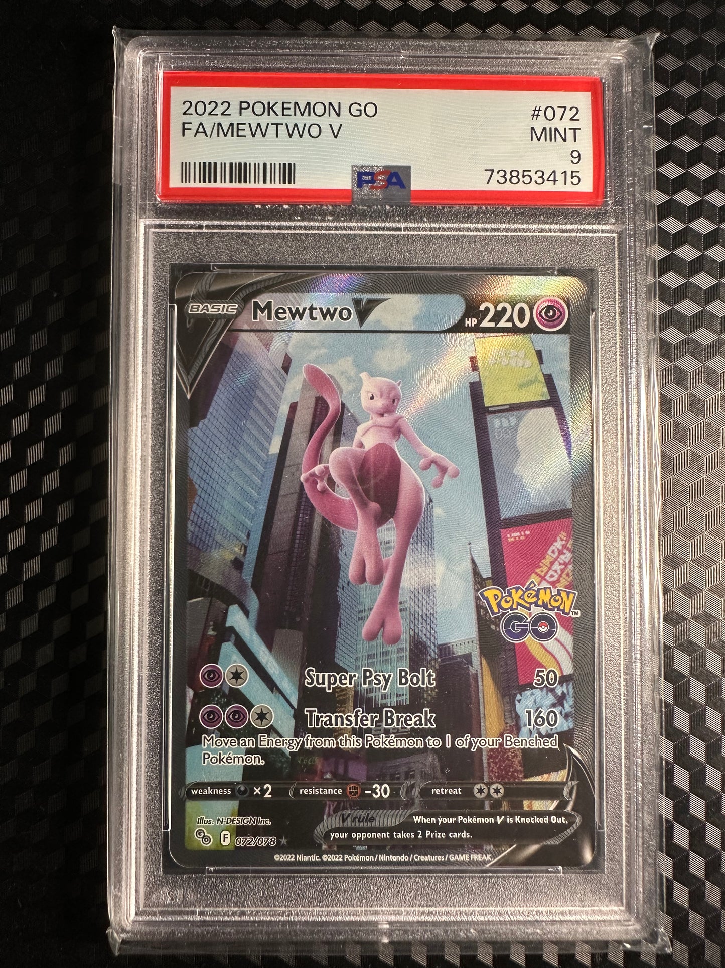 2022 Pokémon Go Mewtwo V 072/078 Alternate Alt Full Art #72 PSA 9
