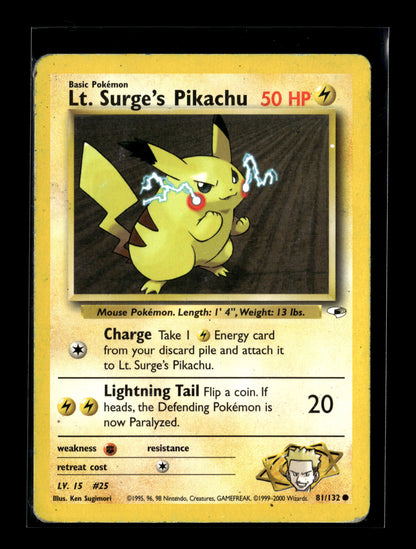 Pokemon Gym Heroes Lt Surges Pikachu 81 - Heavily Played