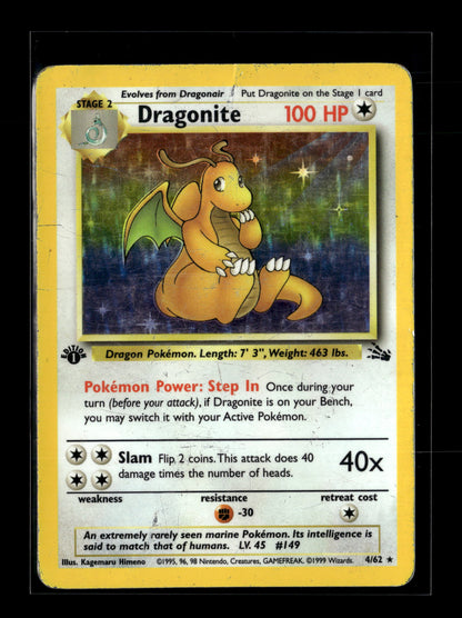 Pokemon Fossil 1st Edition Dragonite 4 - Heavily Played