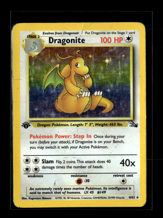 Pokemon Fossil 1st Edition Dragonite 4 - Heavily Played