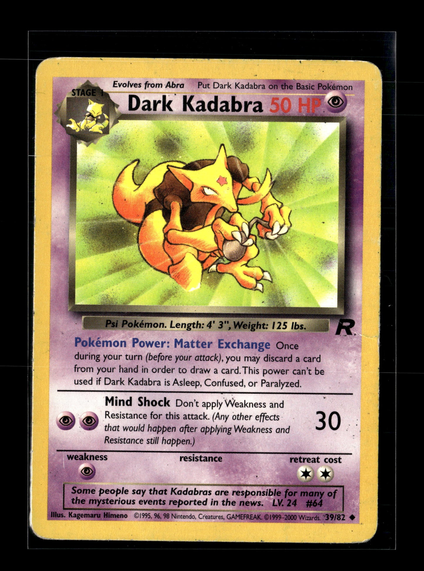 Pokemon Team Rocket Dark Kadabra 39 - Heavily Played