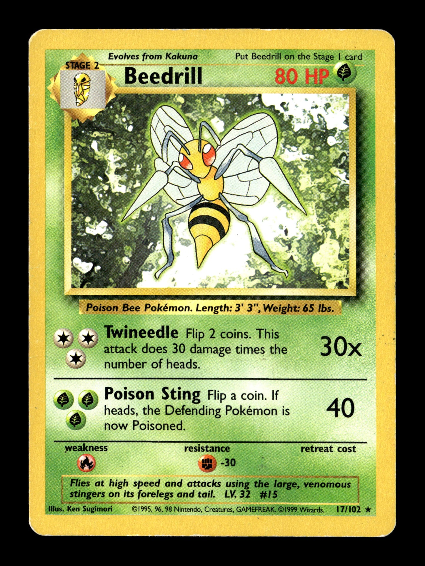 Pokemon Base Set Beedrill 17 - Moderately Played
