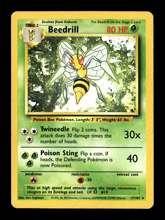 Pokemon Base Set Beedrill 17 - Moderately Played