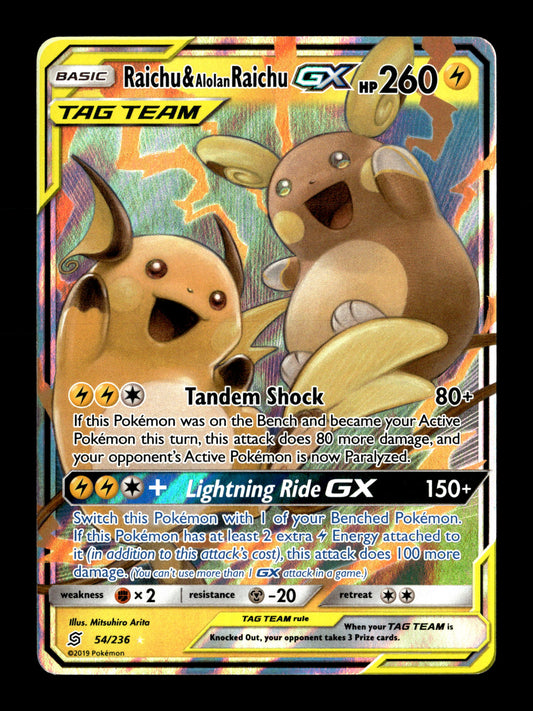 Pokemon Unified Minds Raichu & Alolan Raichu GX 54